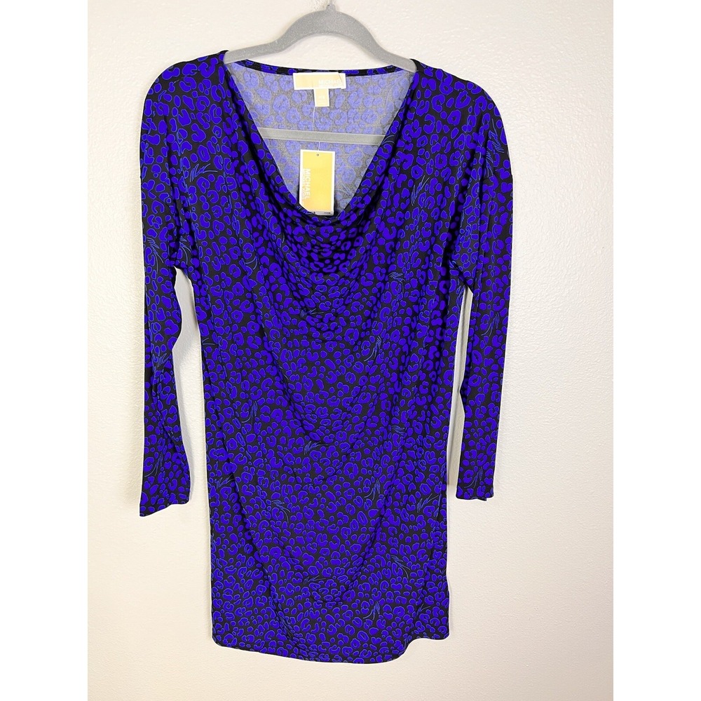 Michael Kors P/S Petite‎ Small Blue Leopard Print Stretch Shift Dress Tunic